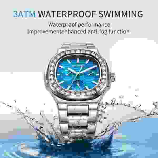 SKMEI Square Zircon Dress Watch with Luminous Dial and Calendar (SKM-7078) - Image 2