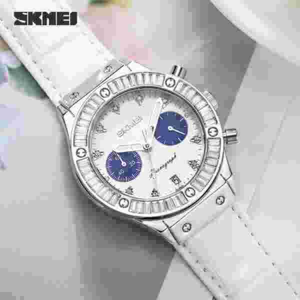 SKMEI Analog Quartz Watch for Women with Zircon Accents and Luminous Hands (KM-7081)