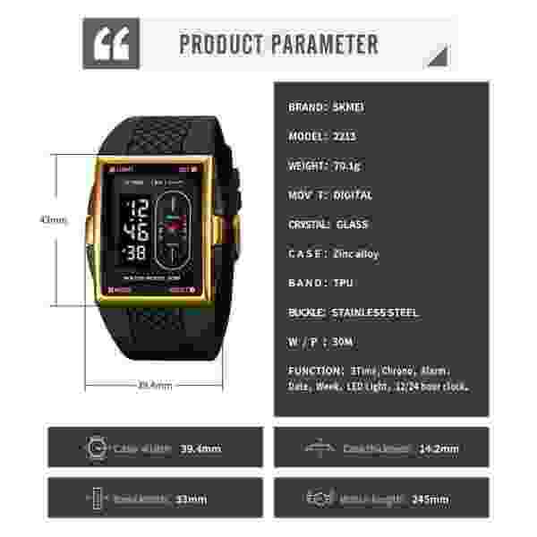 SKMEI 2213 Digital Sports Watch with LED Light, 30M Water Resistant - Image 6