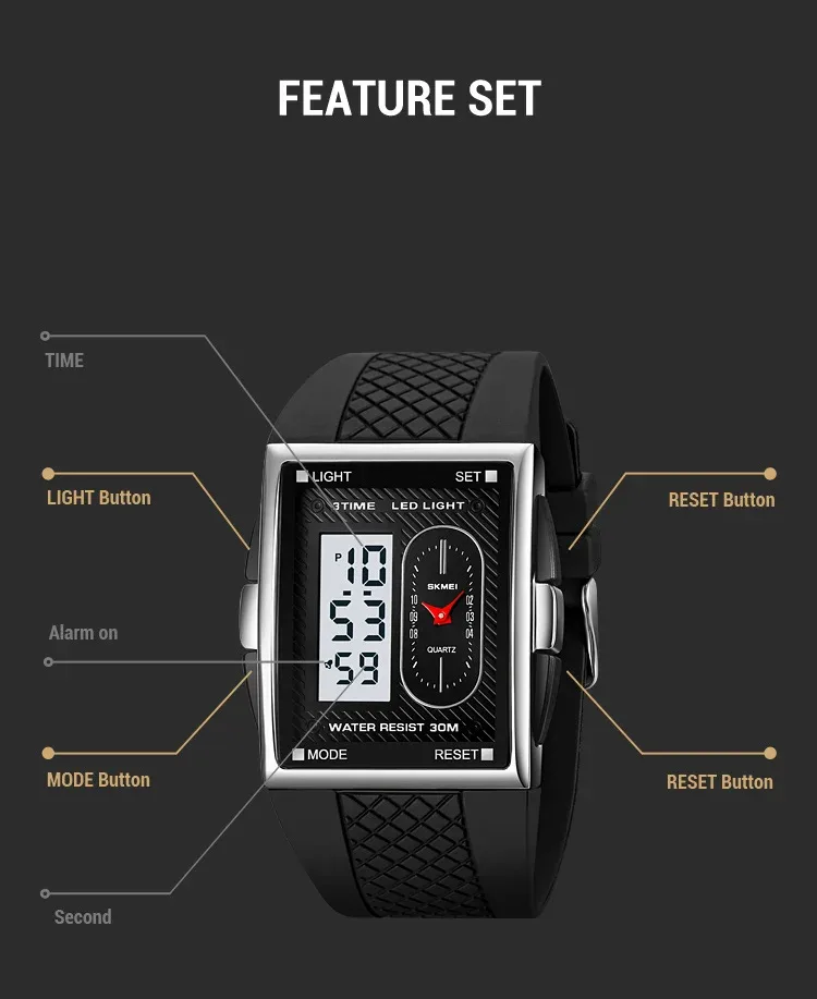 SKMEI Fashion Sports Watches For Man Business Orologi Digital Electronic Watch Waterproof Wristwatch Alarm Clock Horloges Mannen