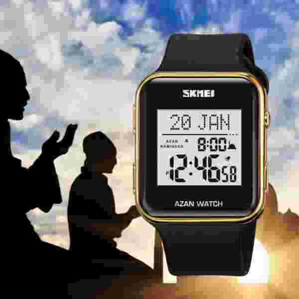 SKMEI 2211 Muslim Digital Watch For Men Women Led Light Display Watches Pilgrimage Time Reminder Qibla Direction Function Wristwatch - Image 2