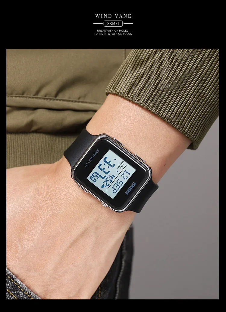 SKMEI Muslim Digital Watch For Men Women Led Light Display Watches Pilgrimage Time Reminder Qibla Direction Function Wristwatch