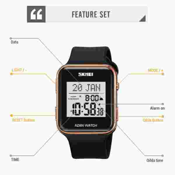 SKMEI 2211 Muslim Digital Watch For Men Women Led Light Display Watches Pilgrimage Time Reminder Qibla Direction Function Wristwatch - Image 5