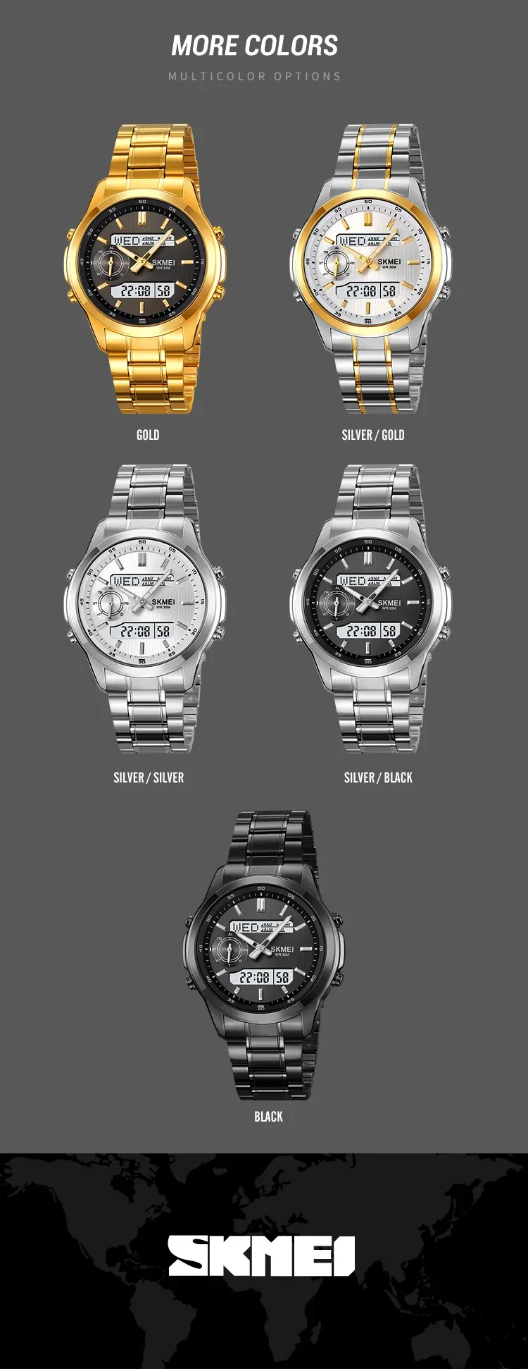 SKMEI Digital Electronic Watch Sports Stainless Steel Watches For Men Women Waterproof Daylight Saving Time Quartz Wristwatches