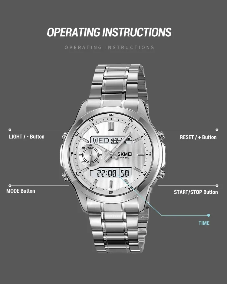 SKMEI Digital Electronic Watch Sports Stainless Steel Watches For Men Women Waterproof Daylight Saving Time Quartz Wristwatches