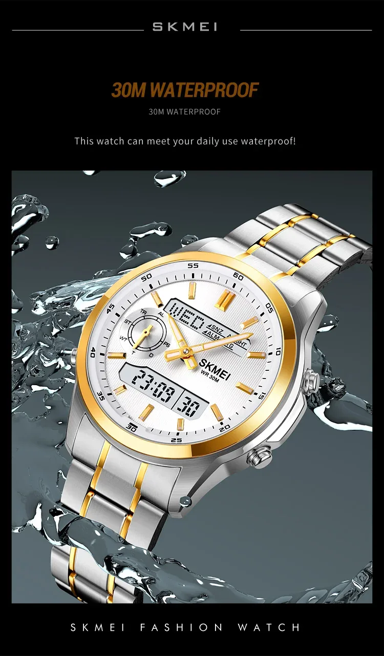 SKMEI Digital Electronic Watch Sports Stainless Steel Watches For Men Women Waterproof Daylight Saving Time Quartz Wristwatches