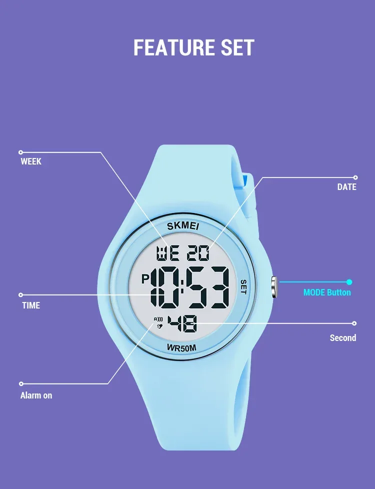 SKMEI Youth Outdoor Digital Countdown Sports Watch For Men Women Student 5Bar Waterproof Stopwatch Wristwatch Alarm Reloj Hombre