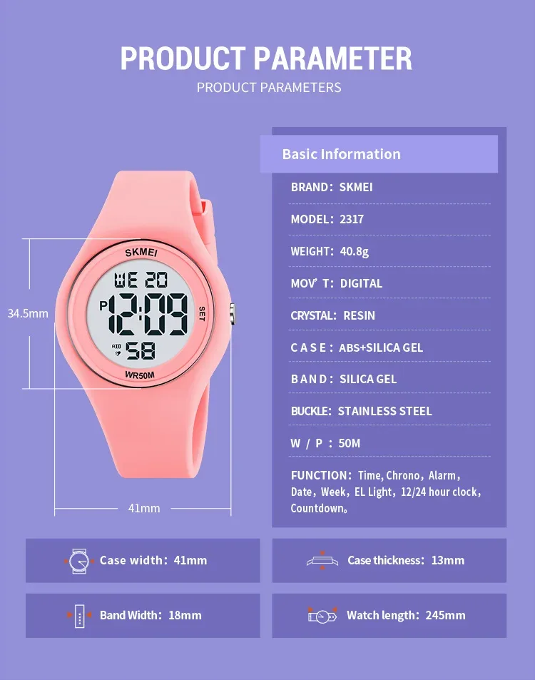 SKMEI Youth Outdoor Digital Countdown Sports Watch For Men Women Student 5Bar Waterproof Stopwatch Wristwatch Alarm Reloj Hombre