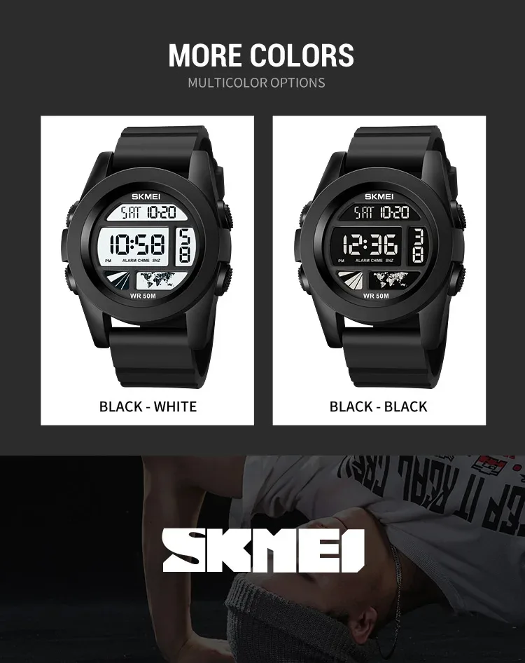 SKMEI New LED Light Electronic Wristwatches For Men 5Bar Waterproof Male Sport Watch Countdown Alarm Clock reloj hombre 1906