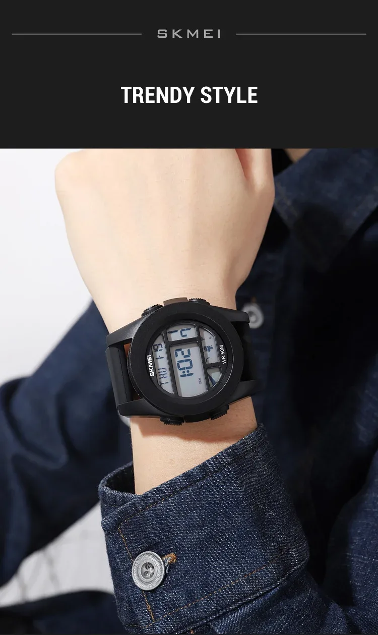 SKMEI New LED Light Electronic Wristwatches For Men 5Bar Waterproof Male Sport Watch Countdown Alarm Clock reloj hombre 1906
