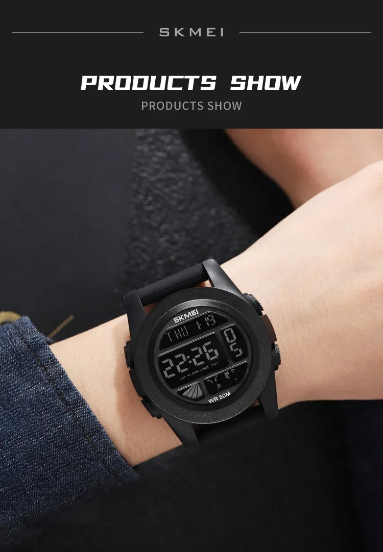 SKMEI New LED Light Electronic Wristwatches For Men 5Bar Waterproof Male Sport Watch Countdown Alarm Clock reloj hombre 1906