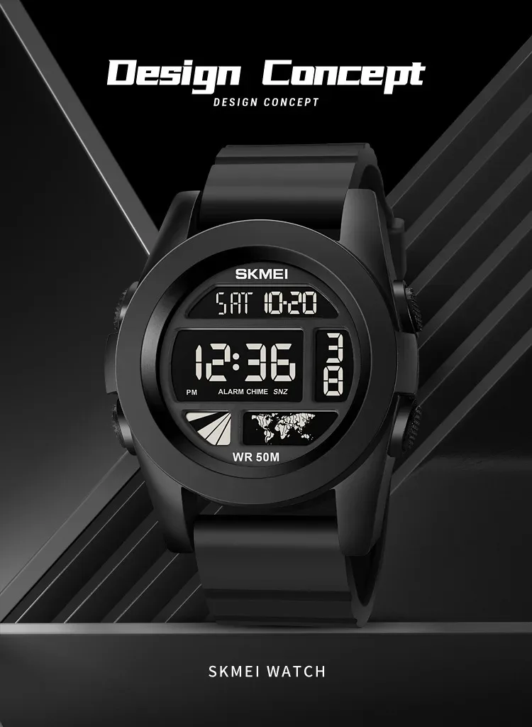 SKMEI New LED Light Electronic Wristwatches For Men 5Bar Waterproof Male Sport Watch Countdown Alarm Clock reloj hombre 1906