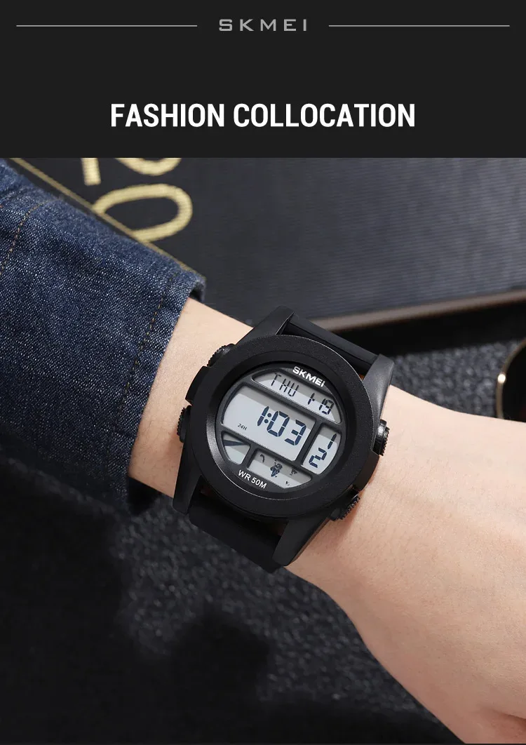 SKMEI New LED Light Electronic Wristwatches For Men 5Bar Waterproof Male Sport Watch Countdown Alarm Clock reloj hombre 1906