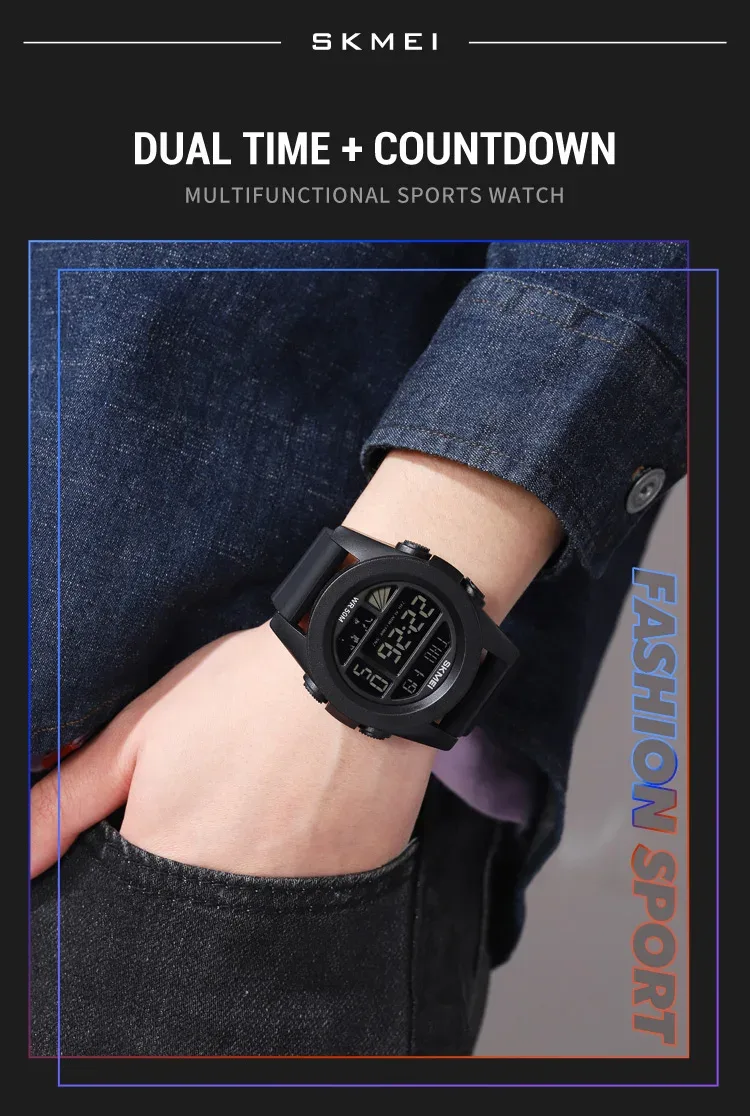 SKMEI New LED Light Electronic Wristwatches For Men 5Bar Waterproof Male Sport Watch Countdown Alarm Clock reloj hombre 1906