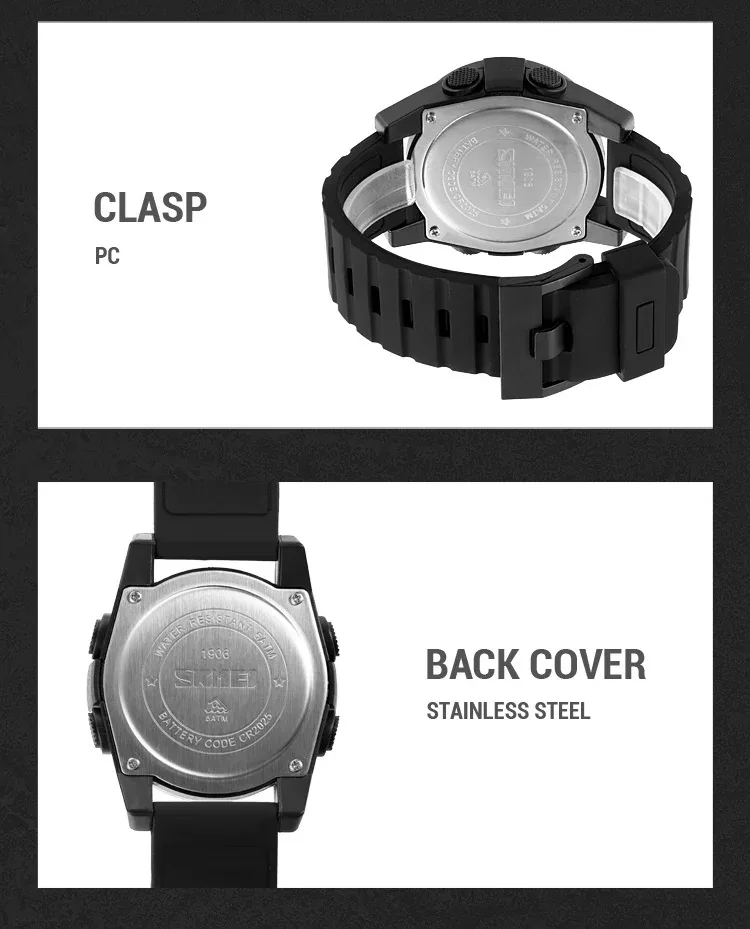 SKMEI New LED Light Electronic Wristwatches For Men 5Bar Waterproof Male Sport Watch Countdown Alarm Clock reloj hombre 1906