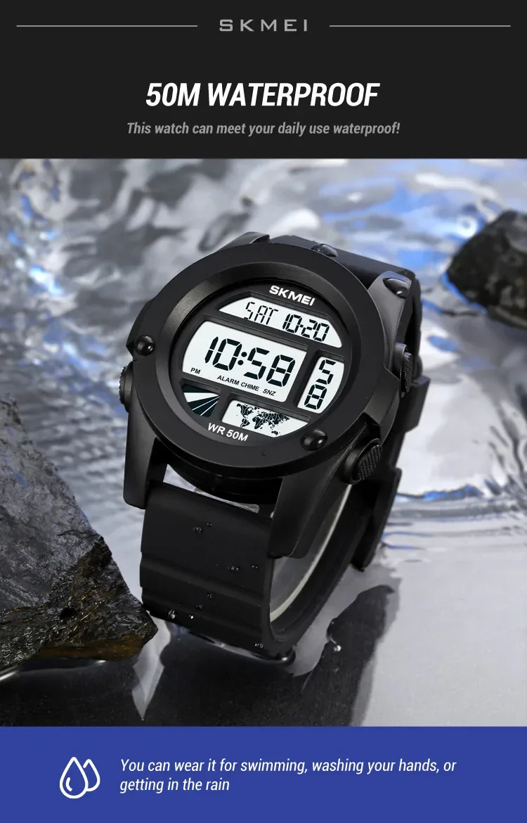 SKMEI New LED Light Electronic Wristwatches For Men 5Bar Waterproof Male Sport Watch Countdown Alarm Clock reloj hombre 1906