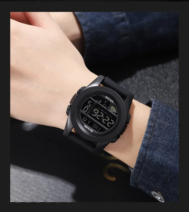 SKMEI New LED Light Electronic Wristwatches For Men 5Bar Waterproof Male Sport Watch Countdown Alarm Clock reloj hombre 1906