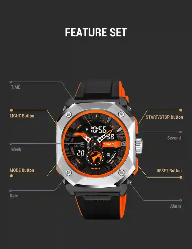 SKMEI Multifunctional 3 Time LED Light Digital Sports Watch For Men Countdown Wristwatches 5Bar Waterproof Watches reloj hombre
