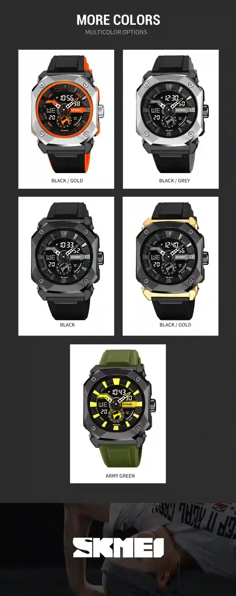 SKMEI Multifunctional 3 Time LED Light Digital Sports Watch For Men Countdown Wristwatches 5Bar Waterproof Watches reloj hombre
