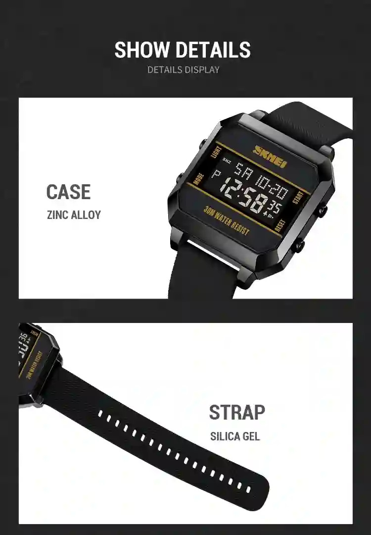 SKMEI 3Bar Waterproof LED Light Countdown Digital Wristwatch For Men Fashion Sport Watches Electronic Clock Watch reloj hombre