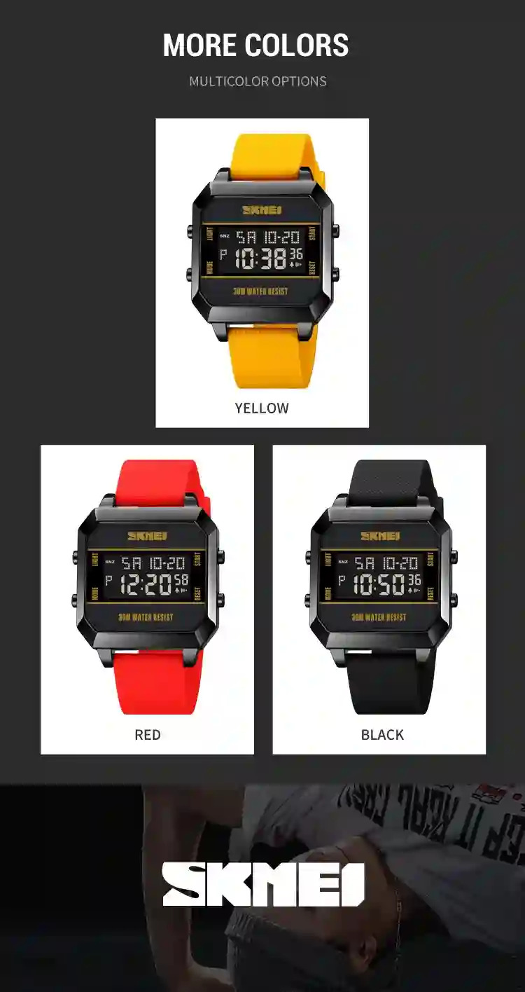SKMEI 3Bar Waterproof LED Light Countdown Digital Wristwatch For Men Fashion Sport Watches Electronic Clock Watch reloj hombre