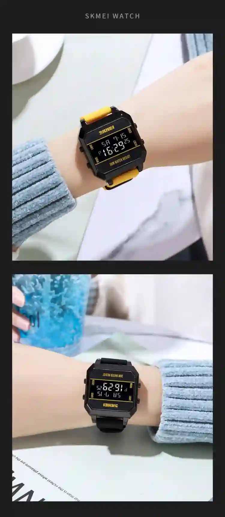 SKMEI 3Bar Waterproof LED Light Countdown Digital Wristwatch For Men Fashion Sport Watches Electronic Clock Watch reloj hombre