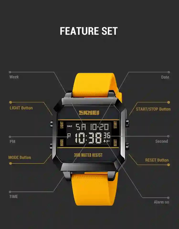 SKMEI 3Bar Waterproof LED Light Countdown Digital Wristwatch For Men Fashion Sport Watches Electronic Clock Watch reloj hombre