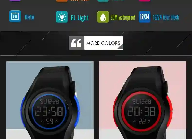SKMEI Sports Electronics Wristwatches For Men Women Fashion Simple 5Bar Waterproof Watches Calendar LED Display Digital Watch