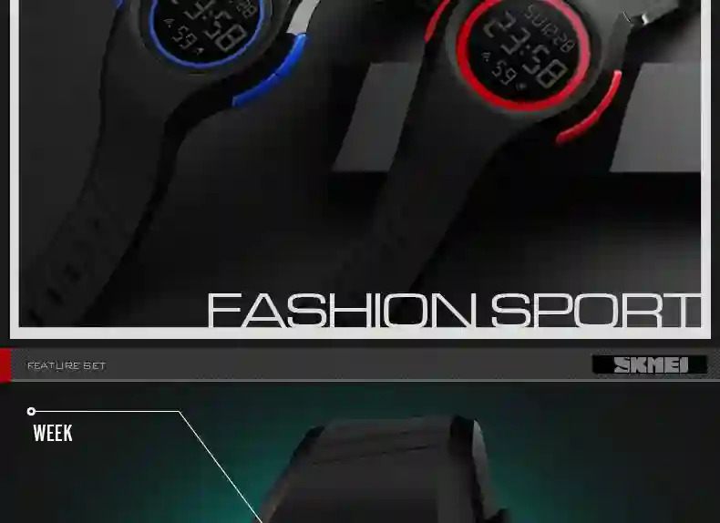SKMEI Sports Electronics Wristwatches For Men Women Fashion Simple 5Bar Waterproof Watches Calendar LED Display Digital Watch