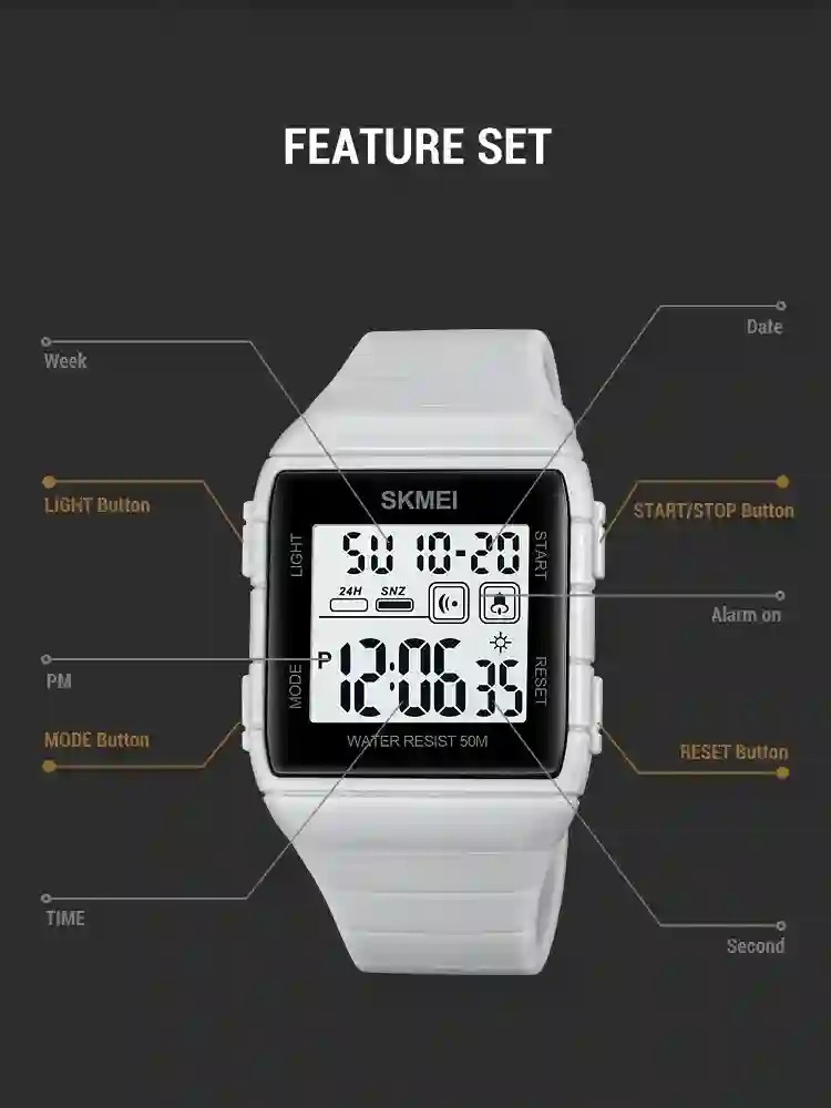 SKMEI Countdown Alarm Clock LED Light Electronics Wristwatch Digital Sports Watches 5Bar Waterproof Military Watch reloj hombre