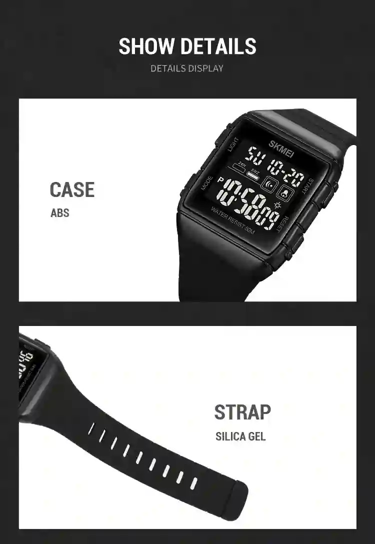 SKMEI Countdown Alarm Clock LED Light Electronics Wristwatch Digital Sports Watches 5Bar Waterproof Military Watch reloj hombre