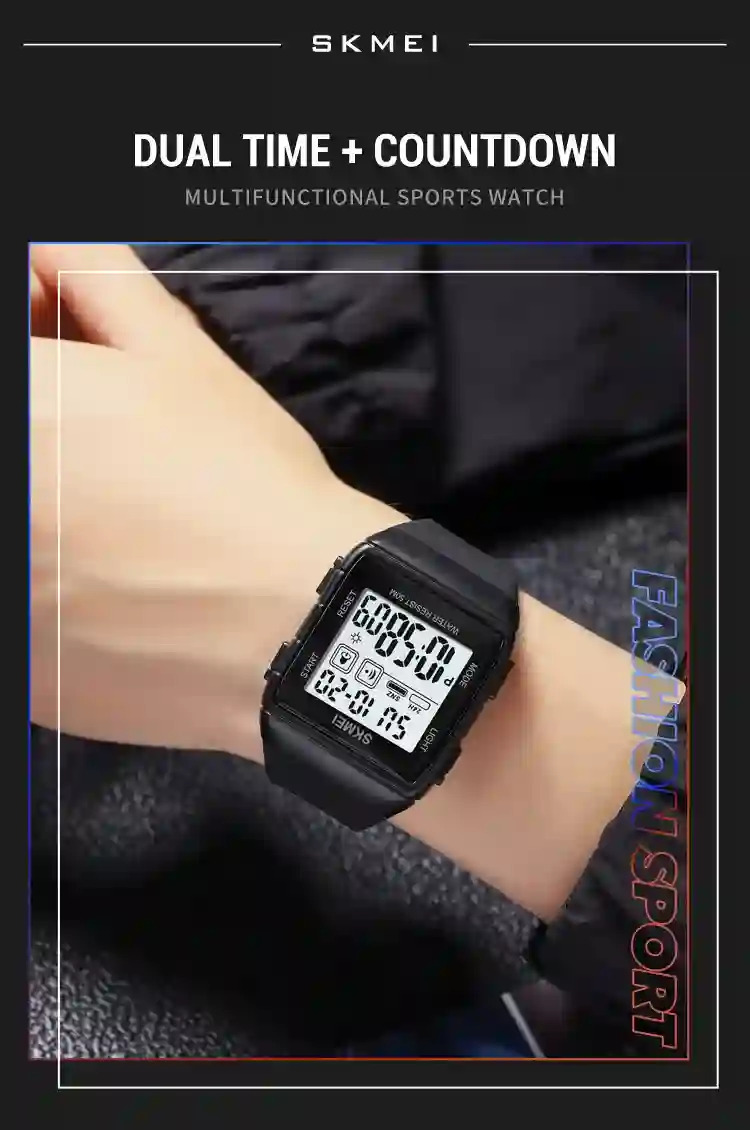 SKMEI Countdown Alarm Clock LED Light Electronics Wristwatch Digital Sports Watches 5Bar Waterproof Military Watch reloj hombre