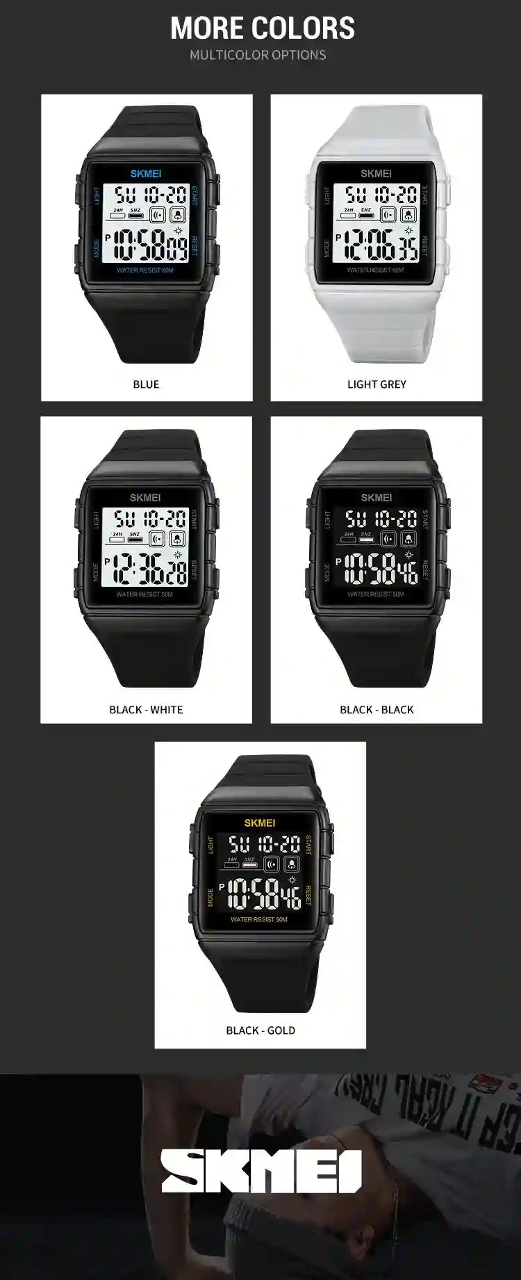 SKMEI Countdown Alarm Clock LED Light Electronics Wristwatch Digital Sports Watches 5Bar Waterproof Military Watch reloj hombre