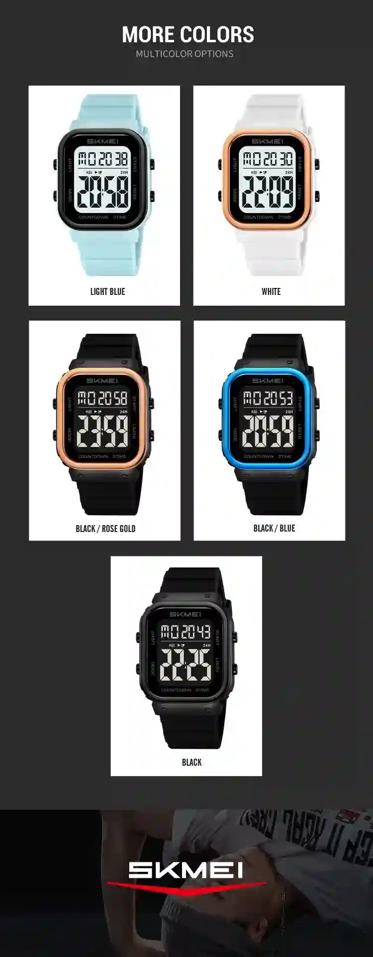 SKMEI 5Bar Waterproof Military Watch Countdown Alarm Clock LED Light Electronics Wristwatches Digital Sports Watchesreloj hombre