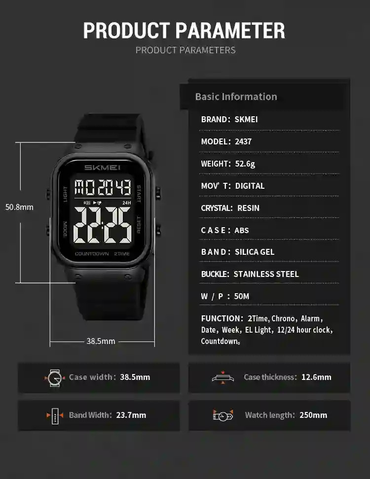 SKMEI 5Bar Waterproof Military Watch Countdown Alarm Clock LED Light Electronics Wristwatches Digital Sports Watchesreloj hombre