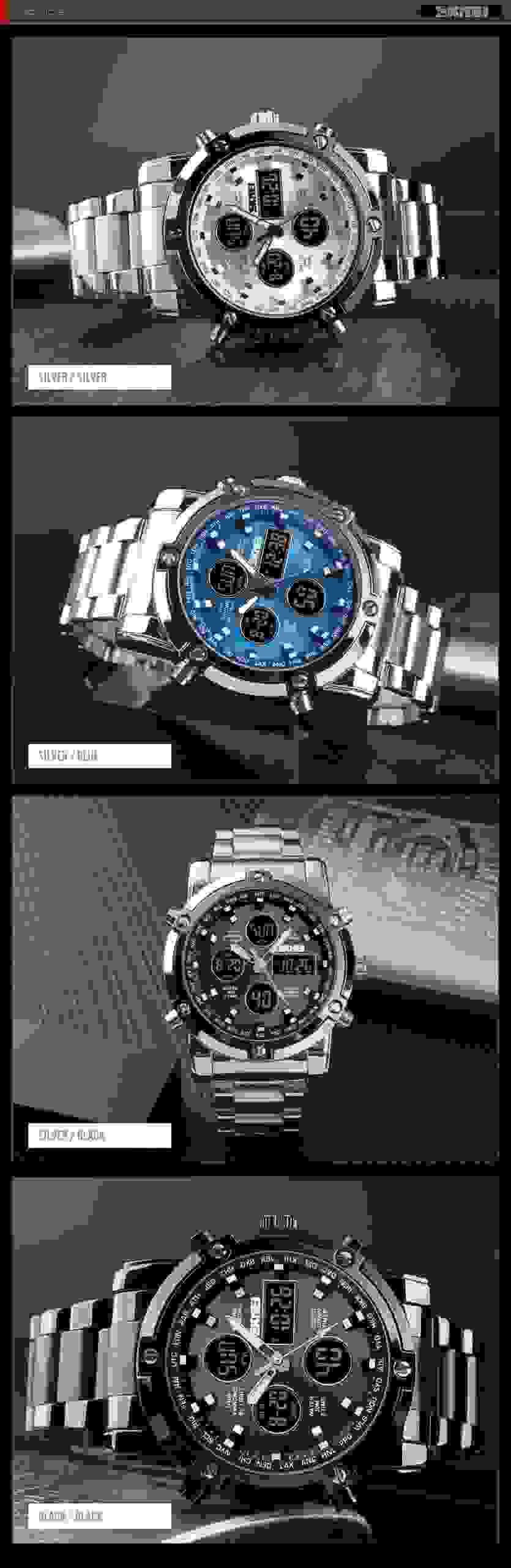 SKMEI Dual Display Watch Men Countdown Steel Strap Electronic Wristwatch Three Time Clock Digital Quartz Watch Relogio Masculino