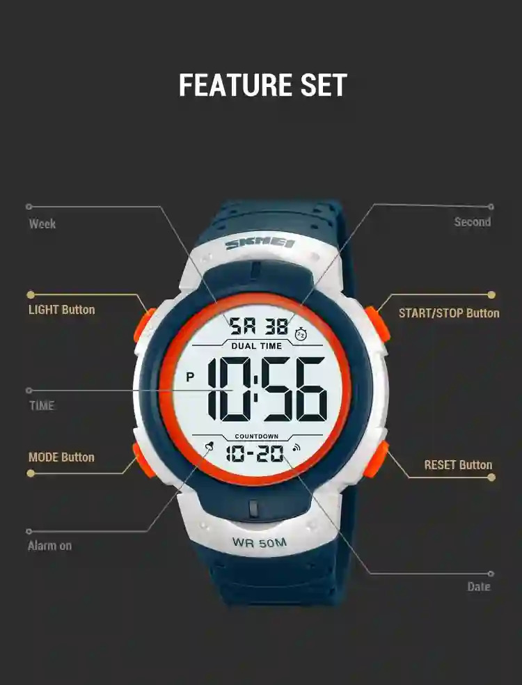 SKMEI Men Sports Army Watch Digital Watches Big Dial Luminous Waterproof Clock Military Electronic Wristwatches Orologi Digitali