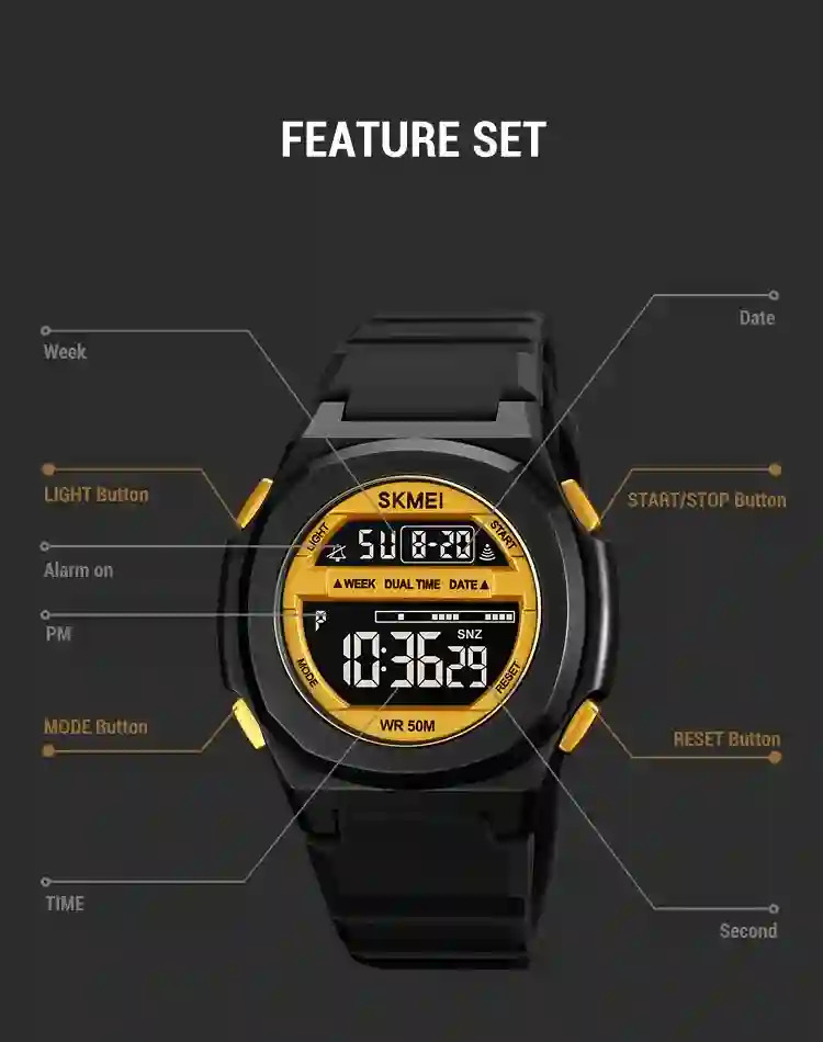 SKMEI Male Multifunction Alarm Clock 5Bar Waterproof Chrono Wristwatches Digital LED Light Watch Men Sports Watches reloj hombre