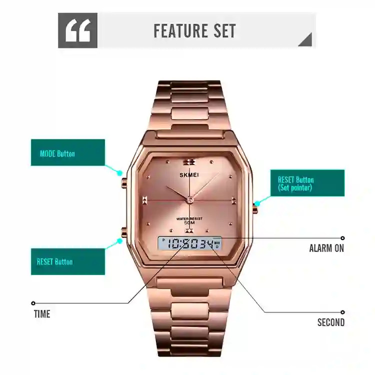 SKMEI Fashion Stainless Steel Strip Digital Wristwatches For Men Women Waterproof Alarm 3 Time Chrono Watches Electronics Watch