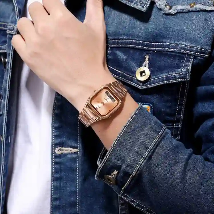SKMEI Fashion Stainless Steel Strip Digital Wristwatches For Men Women Waterproof Alarm 3 Time Chrono Watches Electronics Watch