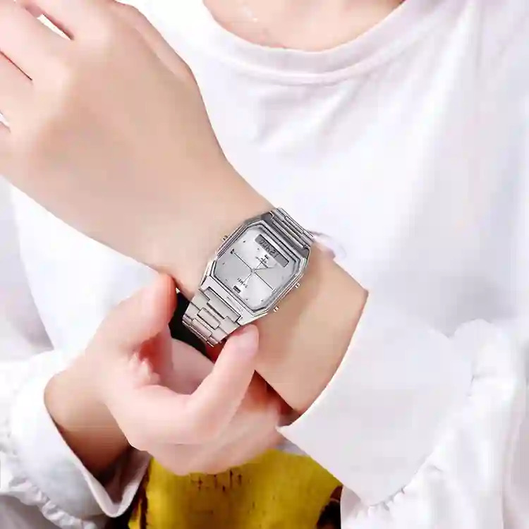 SKMEI Fashion Stainless Steel Strip Digital Wristwatches For Men Women Waterproof Alarm 3 Time Chrono Watches Electronics Watch