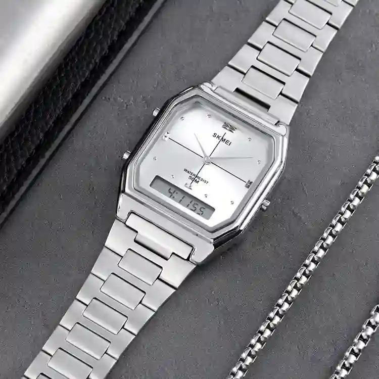 SKMEI Fashion Stainless Steel Strip Digital Wristwatches For Men Women Waterproof Alarm 3 Time Chrono Watches Electronics Watch