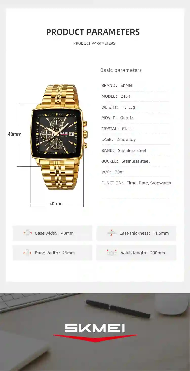 SKMEI Luxury Stopwatch Movement Quartz Watch For Men Women Business Date Wristwatch Fashion Design Waterproof Watch Reloj Hombre