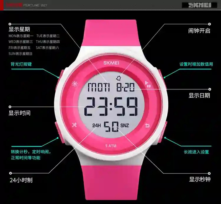 SKMEI Youth Cool Digital Sport Watches For Men Women Student 5Bar Waterproof Countdown Wristwatch Alarm Clock Watch Reloj Hombre
