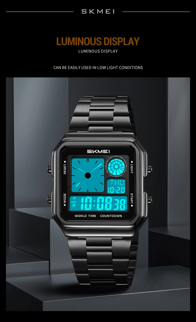 SKMEI Fashion Daylight Saving Time Digital Electronic Watches For Men Women Students Waterproof Stainless Steel Strip Wristwatch