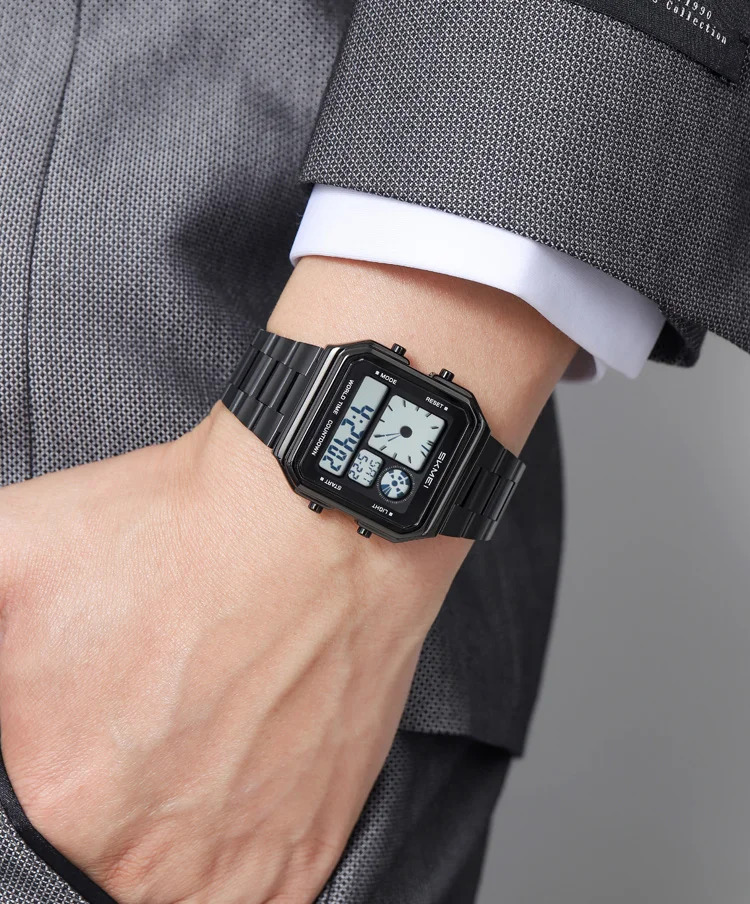 SKMEI Fashion Daylight Saving Time Digital Electronic Watches For Men Women Students Waterproof Stainless Steel Strip Wristwatch