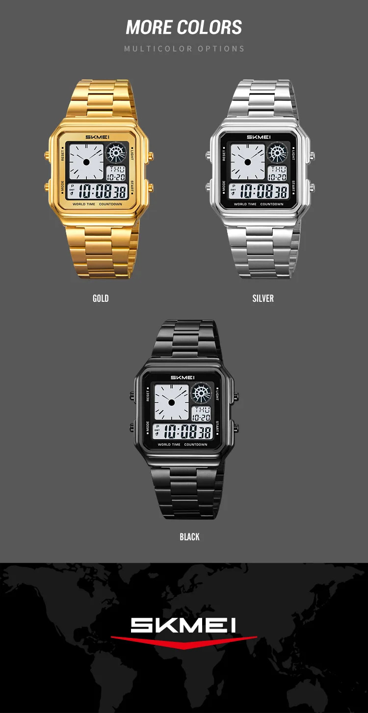 SKMEI Fashion Daylight Saving Time Digital Electronic Watches For Men Women Students Waterproof Stainless Steel Strip Wristwatch