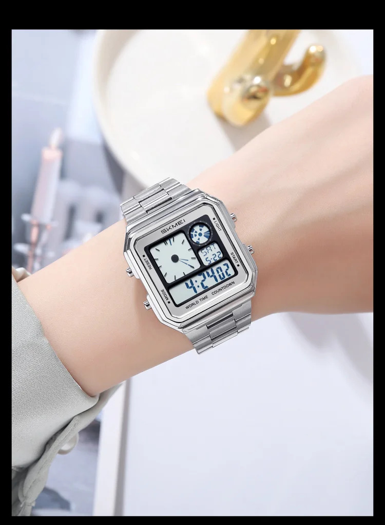 SKMEI Fashion Daylight Saving Time Digital Electronic Watches For Men Women Students Waterproof Stainless Steel Strip Wristwatch