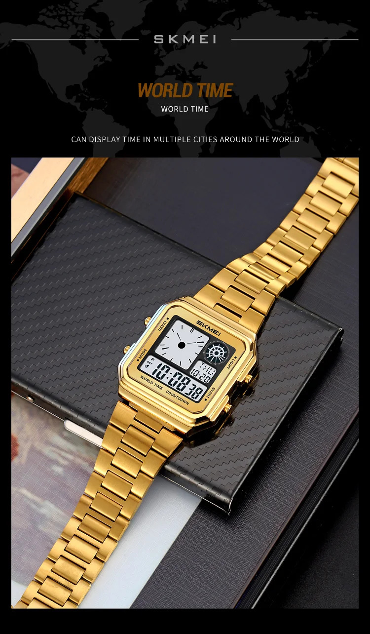 SKMEI Fashion Daylight Saving Time Digital Electronic Watches For Men Women Students Waterproof Stainless Steel Strip Wristwatch