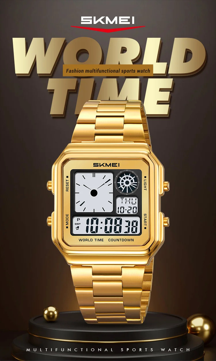 SKMEI Fashion Daylight Saving Time Digital Electronic Watches For Men Women Students Waterproof Stainless Steel Strip Wristwatch
